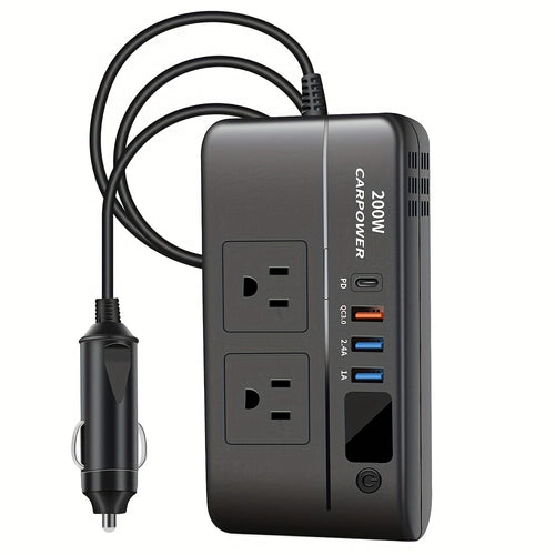 200W Car Power Inverter DC 12V to AC 110V with USB-C PD 20W & QC3.0 Fast Charging