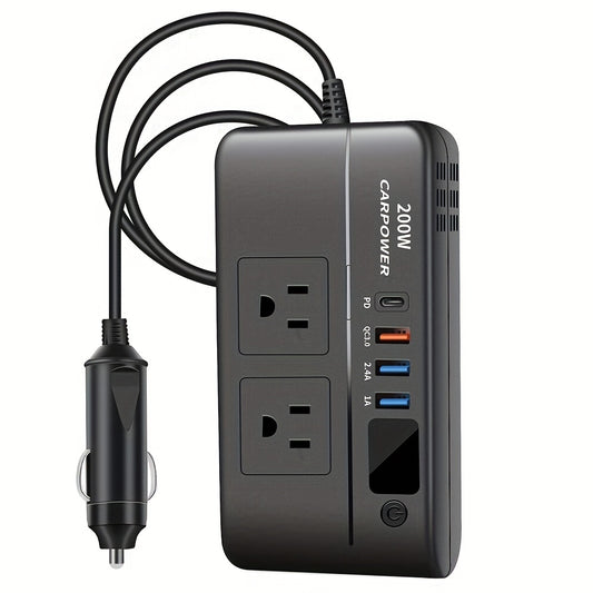 200W Car Power Inverter DC 12V to AC 110V with USB-C PD 20W & QC3.0 Fast Charging