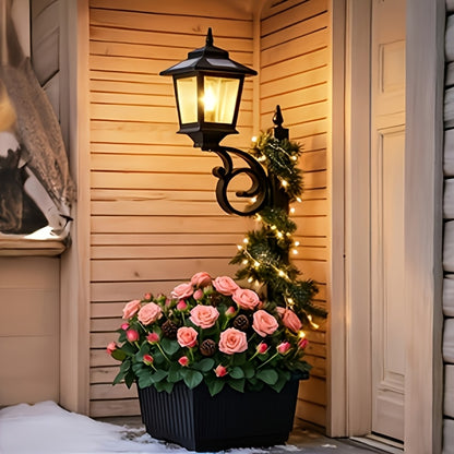 Solar Lamp Post Light with Flower Pot 2-in-1 – Waterproof Wall Mounted or Standalone Decorative Garden Lantern for Lawn, Yard, Front & Back Door (Set of 2)