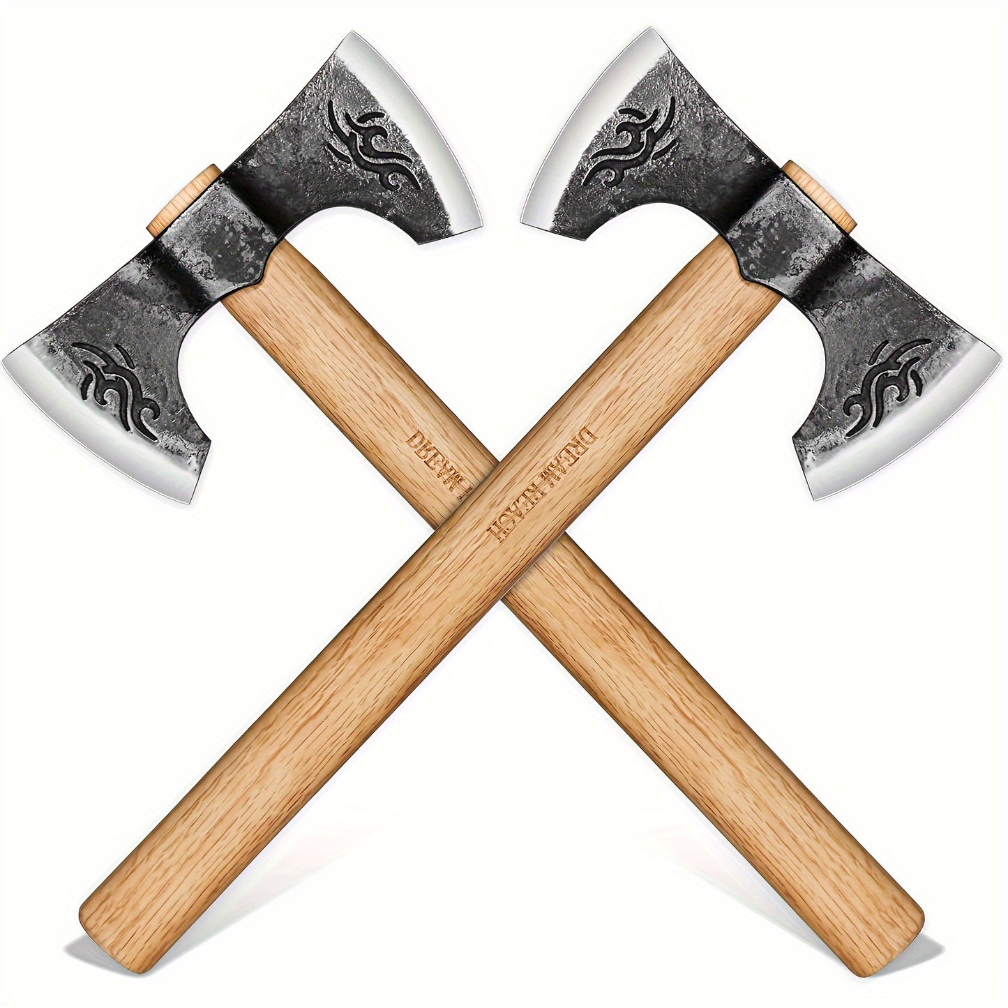 Viking Axe Set 2-Pack Hand Forged High-Carbon Steel 16-Inch Double-Sided Blade with Beech Wood Handle, Bushcraft Carving Axes for Chopping Wood, Camping and Gardening