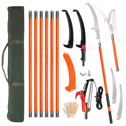 26FT Manual Pole Saw with Pruner & Bag – Extendable Tree Trimmer