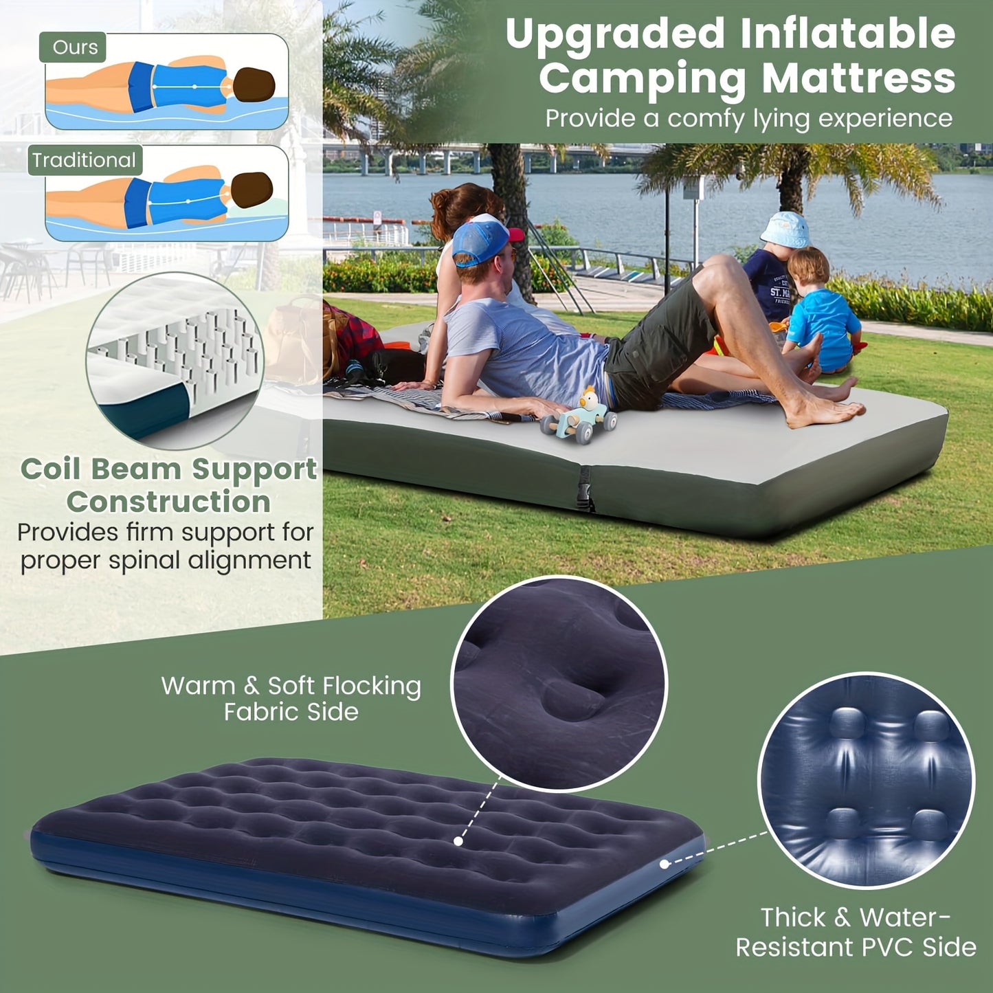Camping Cot Tent 2 Person 5-in-1 Combo Air Mattress Sleeping Bag