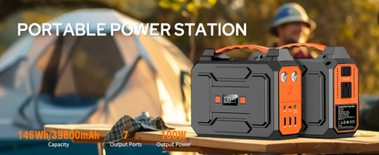 Portable Power Station Solar Generator 146Wh/300W | AC Outlet DC USB LED | Camping Emergency Backup Battery Pack Outdoor Charging