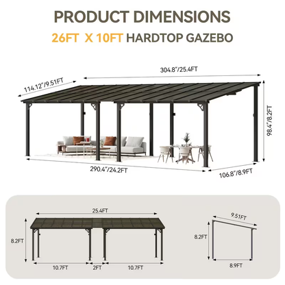 Lean-To Pergola Wall-Mounted Aluminum Louvered Roof Patio Awning