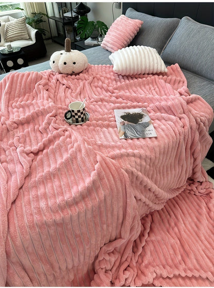 Fleece Blanket Double-Sided 3D Faux Rabbit Fur Throw – Ultra-Soft Thick 300-350g/m² for Home, Office, Travel & Camping, Multiple Sizes & Colors