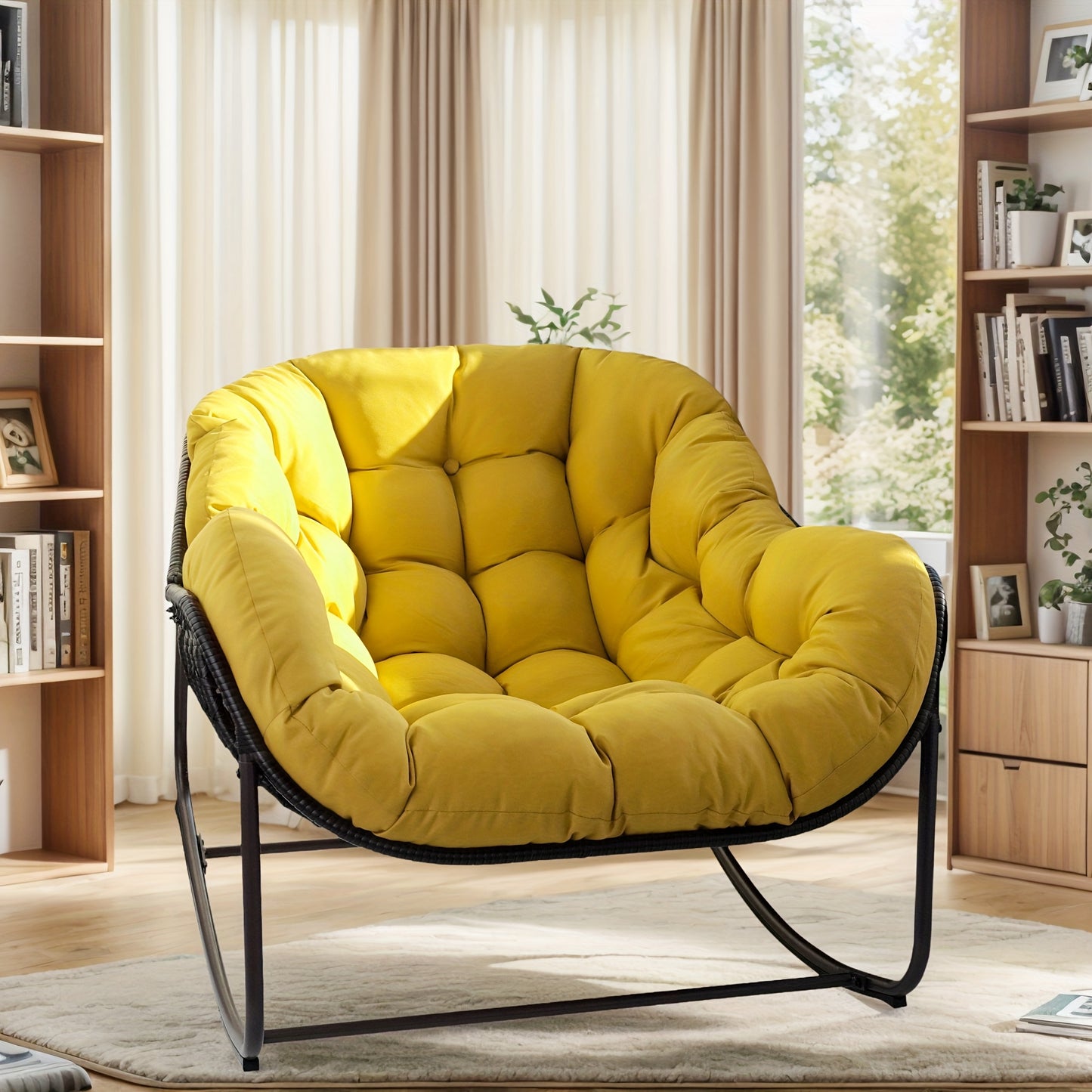 Papasan Rocking Chair Outdoor Wicker Egg Chair with Cushion & Pillow, Large Patio Rocker for Garden, Backyard & Porch, 8 Colors