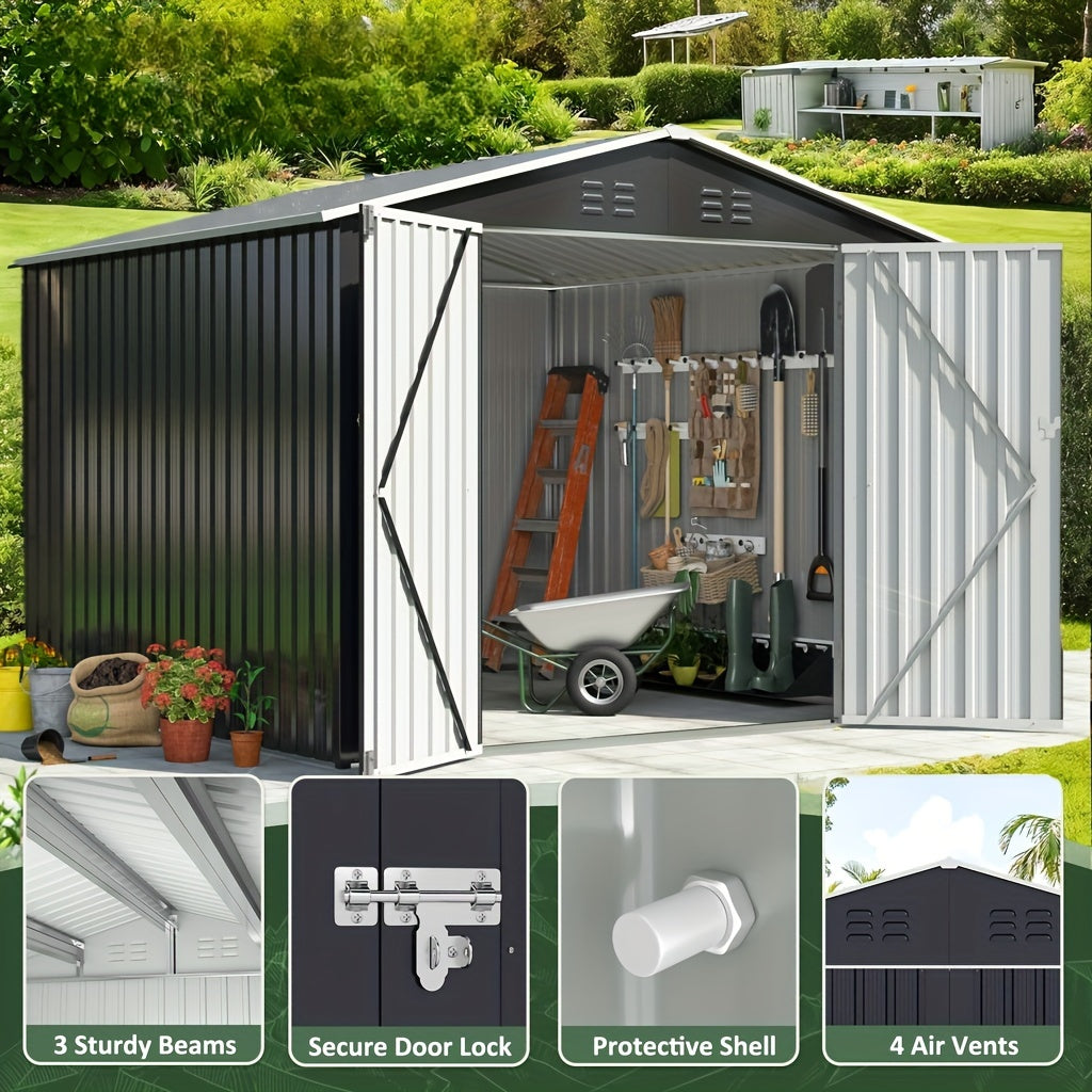 Outdoor Storage Shed | Metal Lockable Backyard Patio Garden Garage
