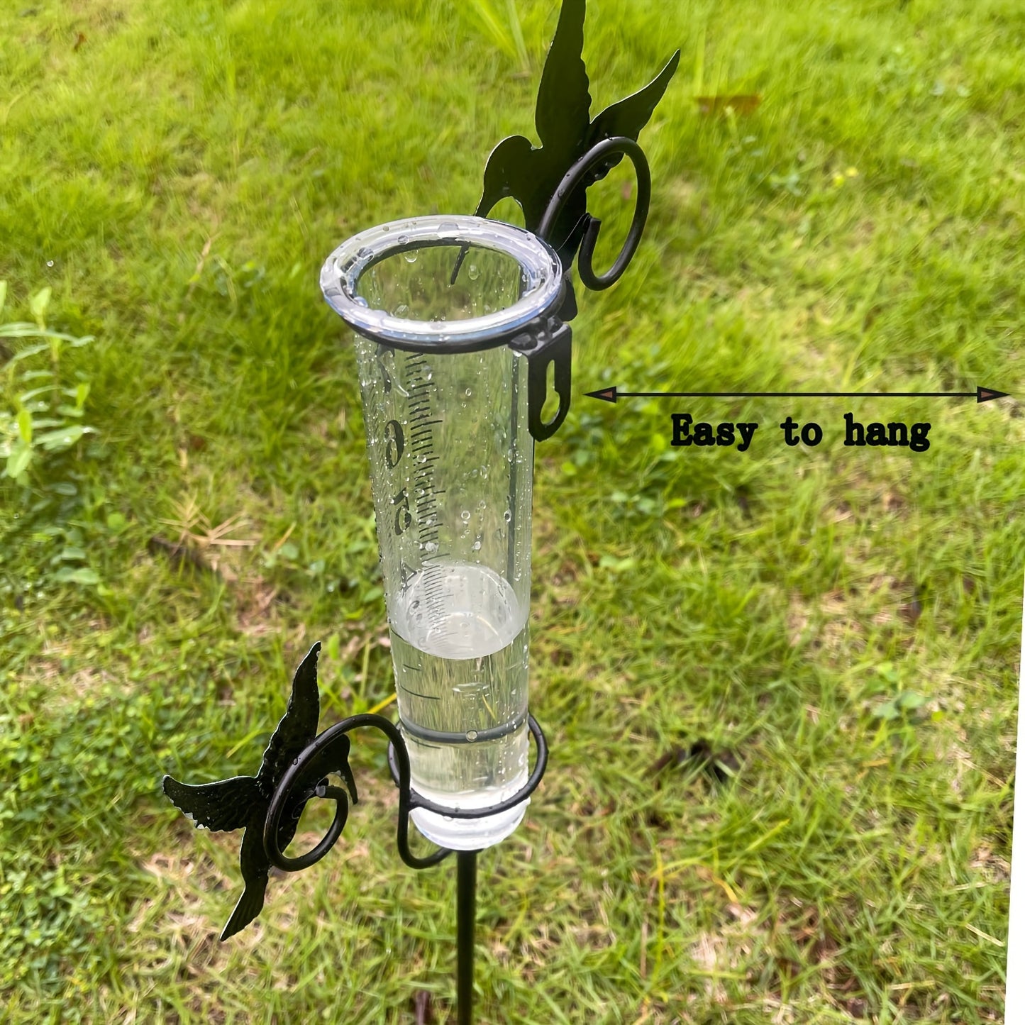 Rain Gauge | Hummingbird Garden Art Metal Frame Outdoor Yard Decor