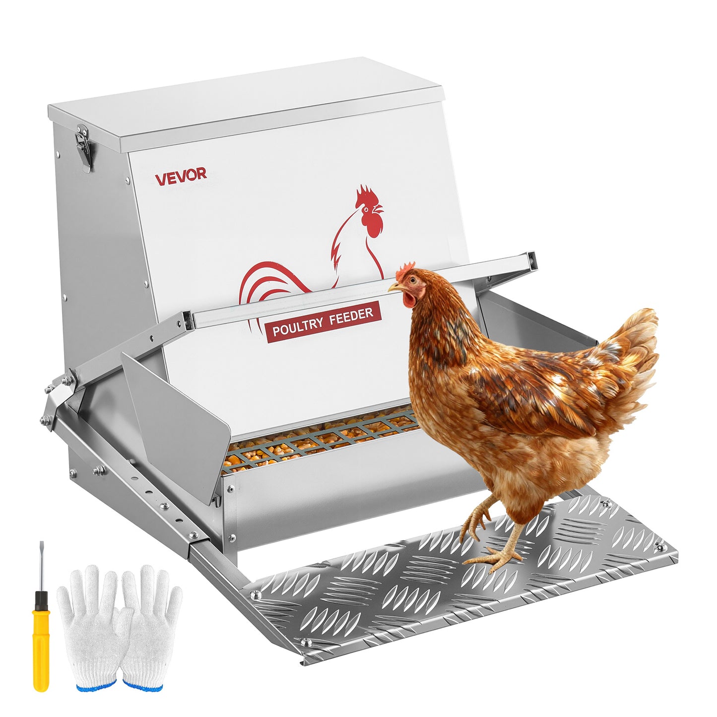 Automatic Chicken Feeder Treadle 40 lbs Galvanized Steel Lockable
