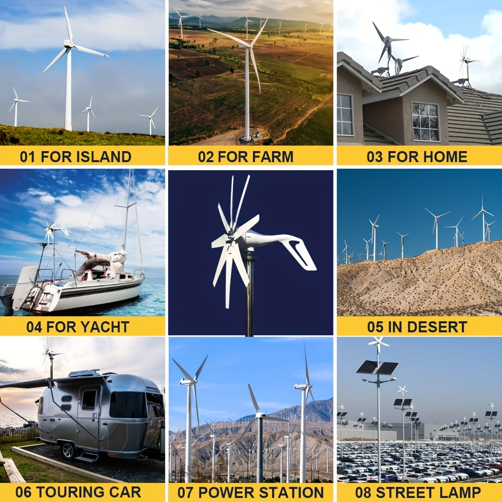 Wind Power Generator 1000W Horizontal Axis | 12V 24V with MPPT Controller, 6-Blade Coreless Magnet, 20-Year Lifespan, for Home, Marine, RV, Camping, Off-Grid