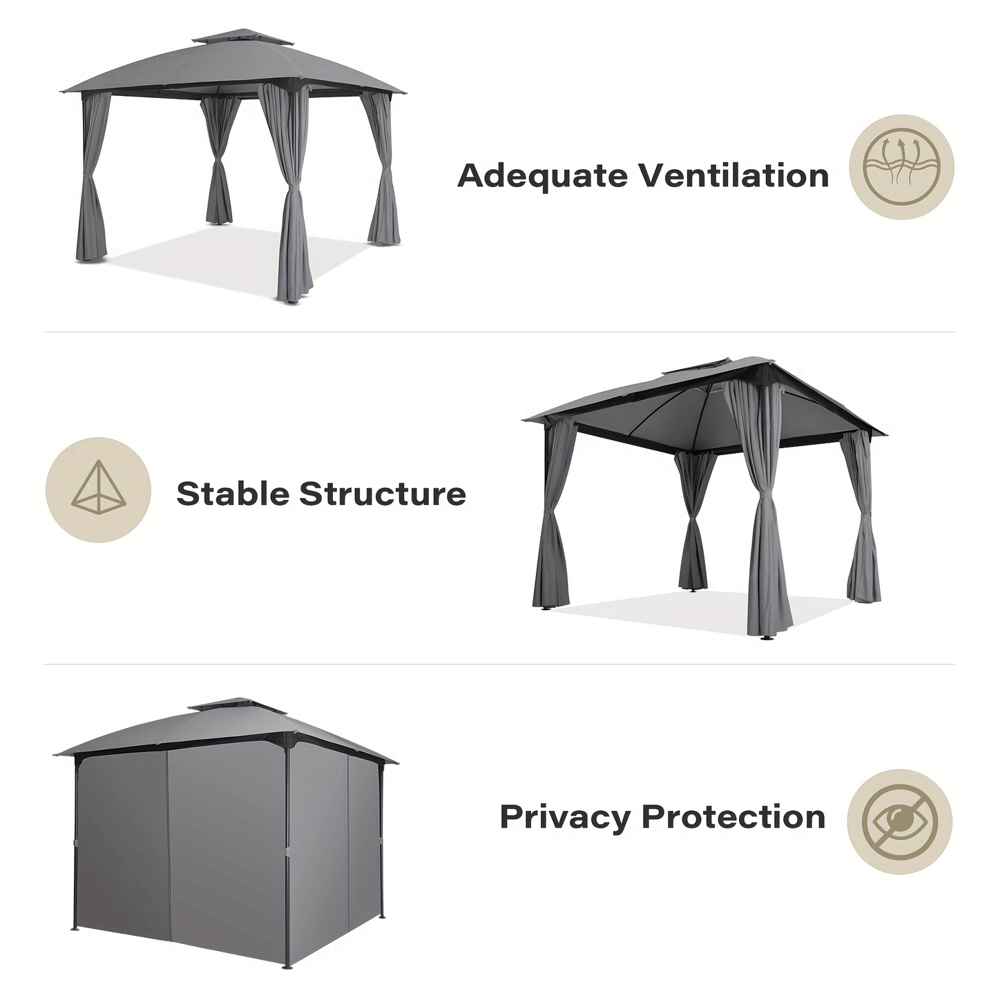 Gazebo Canopy Tent 10x10ft Arch Double Roof Mosquito Net Curtains