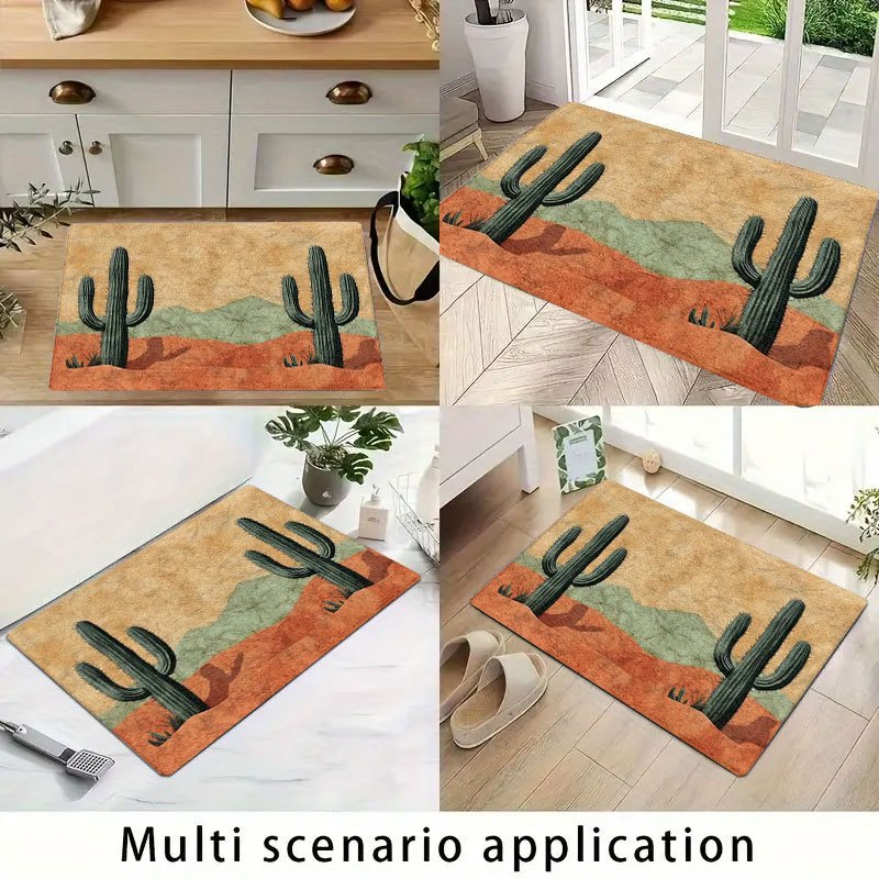 Non-Slip Doormat Cactus Desert Print Flannel Floor Mat – Soft Washable Rug for Bedroom Living Room Entryway Home Decor