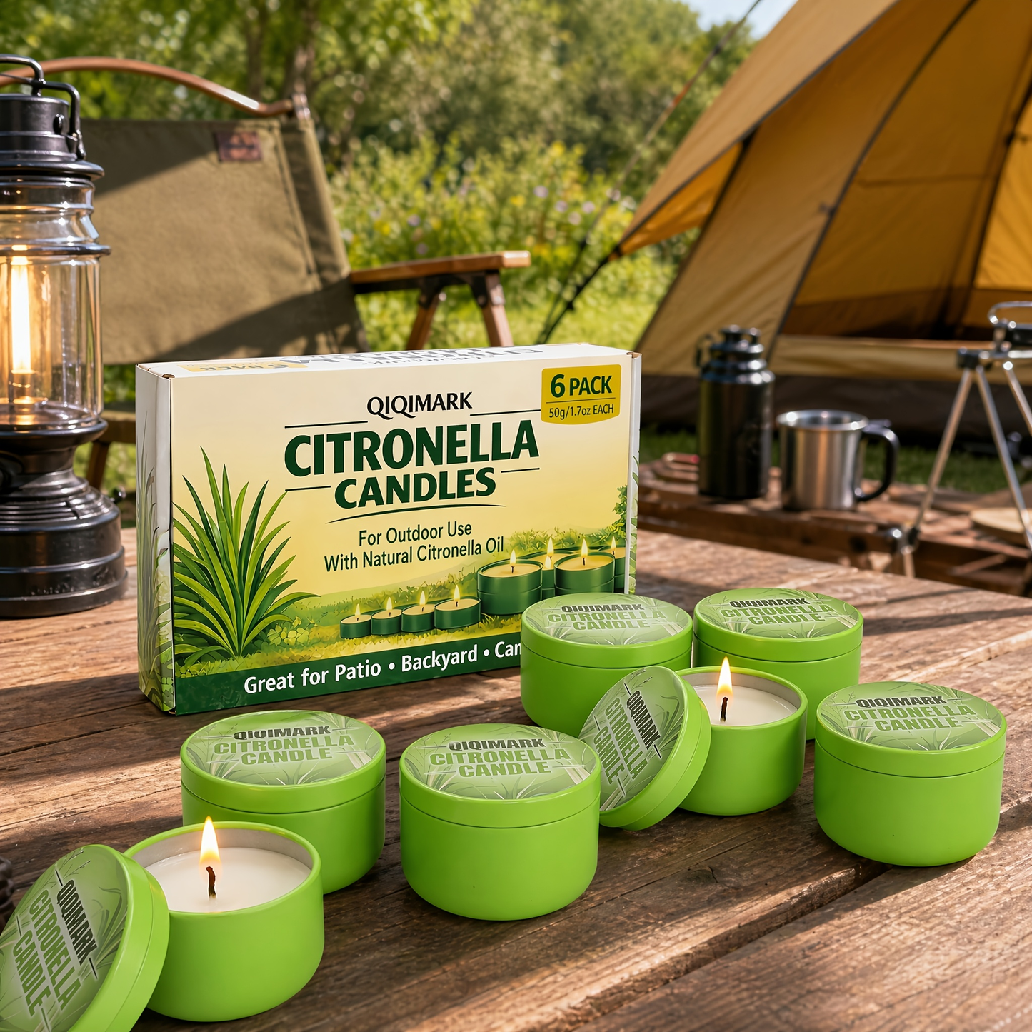 Citronella Candles Outdoor 6 Pack - 1.7 Oz Each, 48-Hour Burn Time, Infused with Citronella Essential Oil for Patio, Backyard, Camping & Picnic Mosquito Repellent