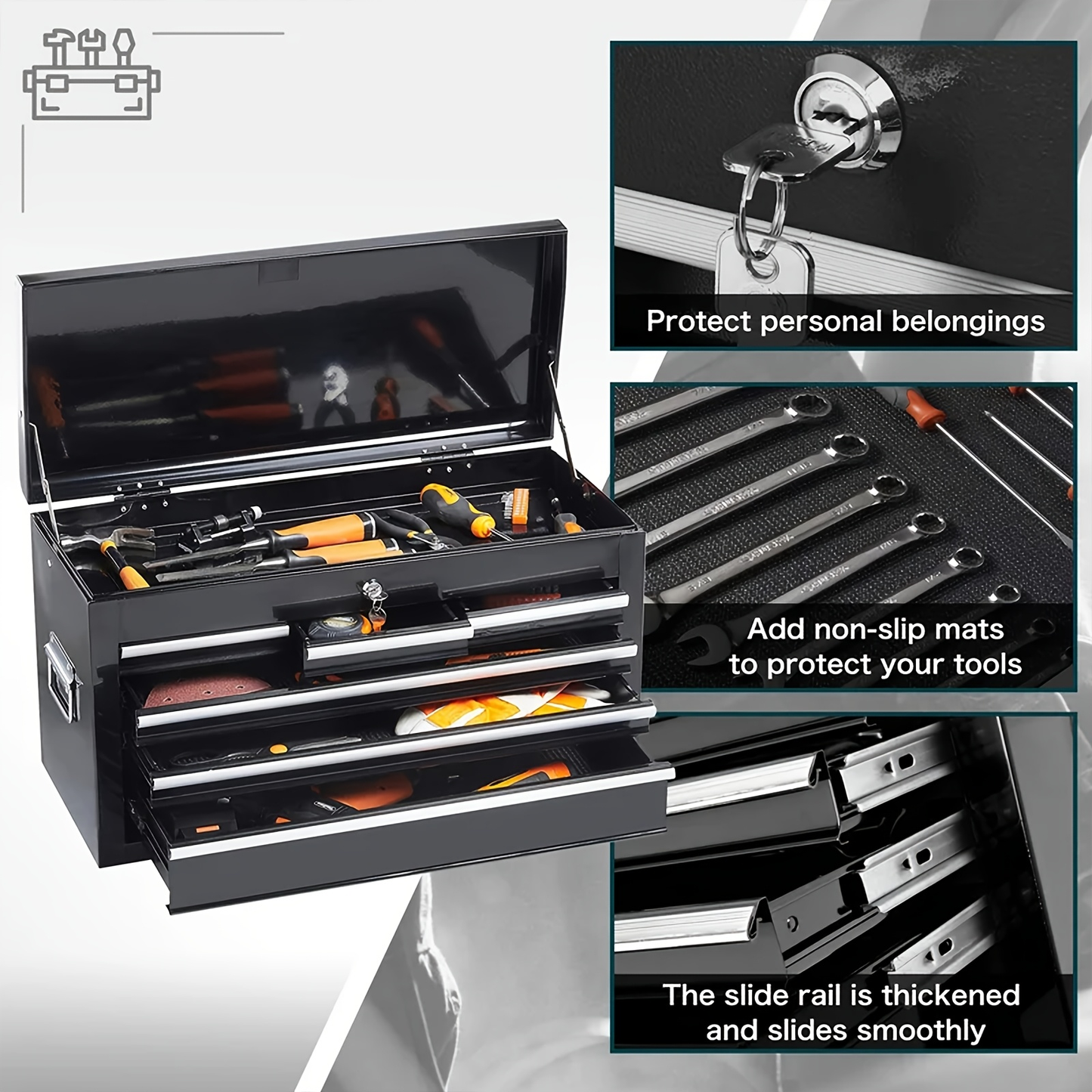 Rolling Tool Chest 8-Drawer Alloy Steel 2-in-1 Mobile Workbench Detachable Top Lockable Wheels Garage Storage Cabinet Tool Organizer for Workshop Home