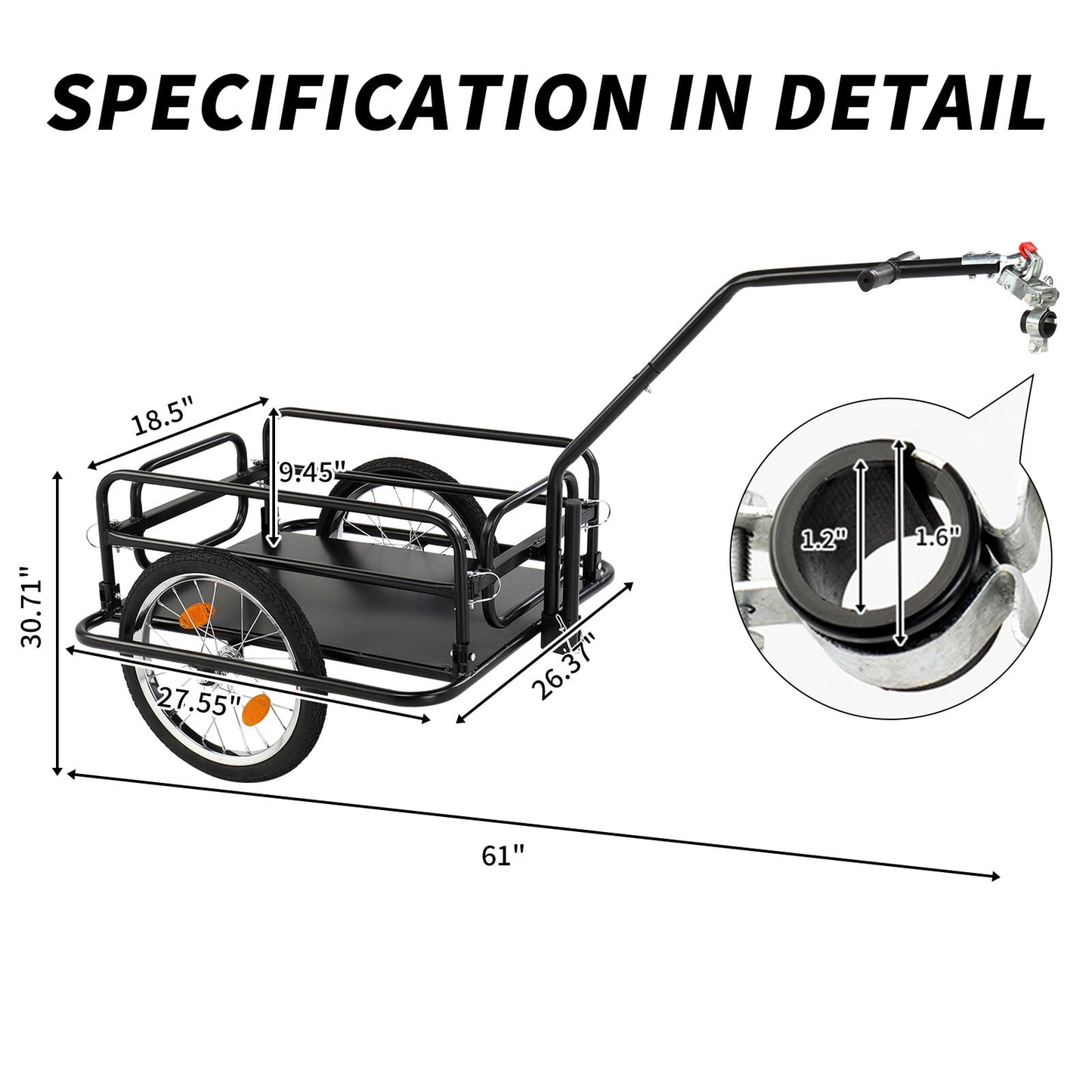 Bike Cargo Trailer Foldable Heavy Duty 16-Inch Inflatable Wheels Detachable Walls Flatbed Bicycle Wagon for Groceries Luggage Pets Commuting