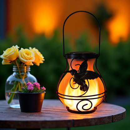 Solar Hummingbird Flame Torch Lights Outdoor Waterproof IP44 Hanging Flickering Garden Lanterns Patio Yard Pathway Decor Stake Lights