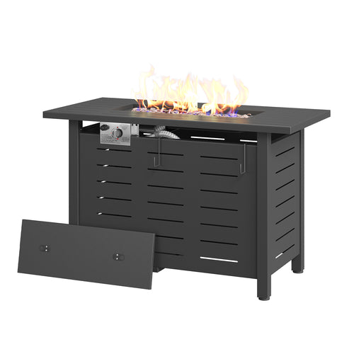 Propane Fire Pit Table Outdoor 50,000 BTU Gas Fire Table with Lid Lava Rocks & Waterproof Cover for Patio Backyard Deck Black Brown 40"/44"