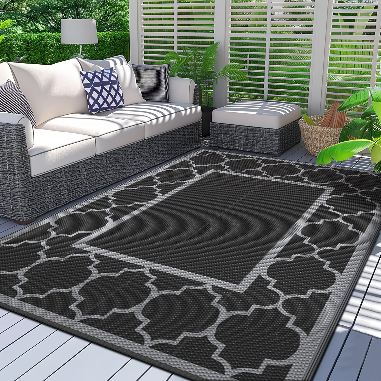 Outdoor Reversible Plastic Straw Rug for Patio Deck RV Camping – Waterproof UV-Resistant Lightweight Mat, Multiple Sizes & Colors
