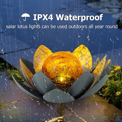 Solar Garden Light Lotus Flower LED Step Light Outdoor Cracked Glass Ball IPX4 Waterproof Lawn Yard Pathway Staircase Corridor Decor – Azure Blue Purple Gray