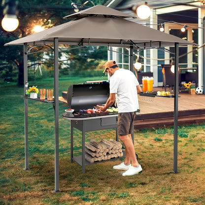 Grill Gazebo 8x5ft Double Tiered BBQ Canopy 8 Hooks Backyard Poolside