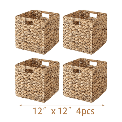 Woven Storage Baskets - Water Hyacinth, Seagrass & Paper Rope Organizer Bins for Shelves, Bathroom, Kitchen, Bedroom, Boho Home Decor
