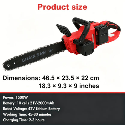 Brushless Cordless Chainsaw 42V 1500W – 16-Inch Battery Powered Chainsaw Kit with 3 Chains, 45-80 Min Runtime, Wood Cutting & Tree Trimming