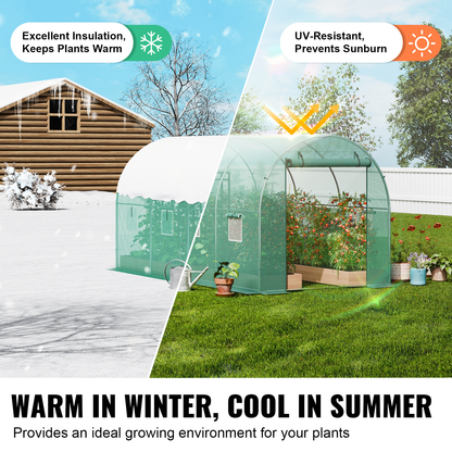 Tunnel Greenhouse Heavy Duty Galvanized Frame 140g/m² PE Cover, 6 Vent Windows Walk-In Hoop House for Garden & Farm, Multiple Sizes