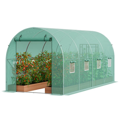 Tunnel Greenhouse Heavy Duty Galvanized Frame 140g/m² PE Cover, 6 Vent Windows Walk-In Hoop House for Garden & Farm, Multiple Sizes
