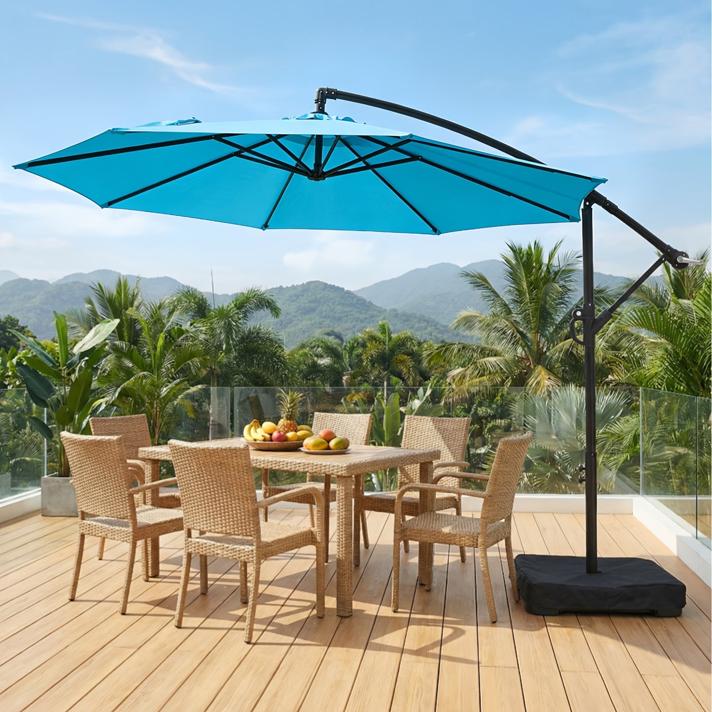 Cantilever Patio Umbrella 10 Ft Offset Hanging Outdoor Umbrella with Crank, Push Button Tilt & Cross Base, Market Umbrella for Patio Deck Pool Backyard, 8 Colors