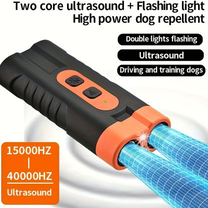 Ultrasonic Dog Repellent Device - Handheld Bark Control with Dual-Head System, LED Light & One-Touch Operation for Small Medium Large Dogs