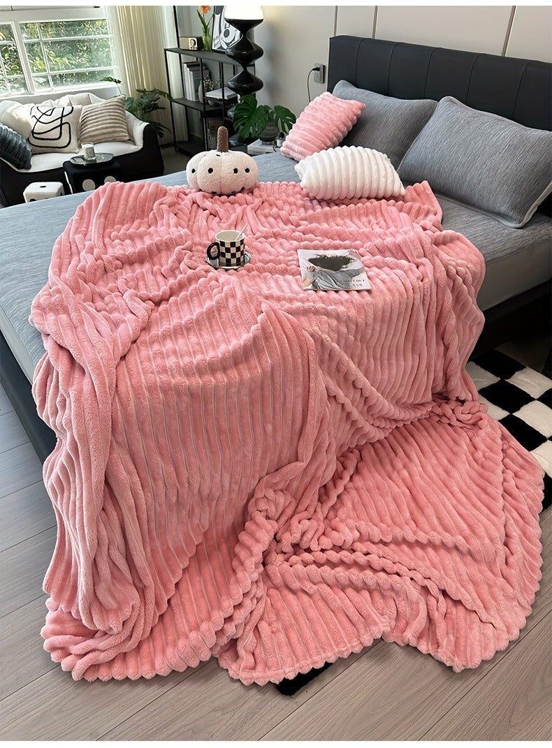 Fleece Blanket Double-Sided 3D Faux Rabbit Fur Throw – Ultra-Soft Thick 300-350g/m² for Home, Office, Travel & Camping, Multiple Sizes & Colors