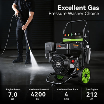 4200PSI Gas Pressure Washer 4.0GPM 212CC Commercial Power Washer with 25ft Hose, 5 Nozzles – EPA/CARB/ETL Certified for Patio, Driveway, Vehicle
