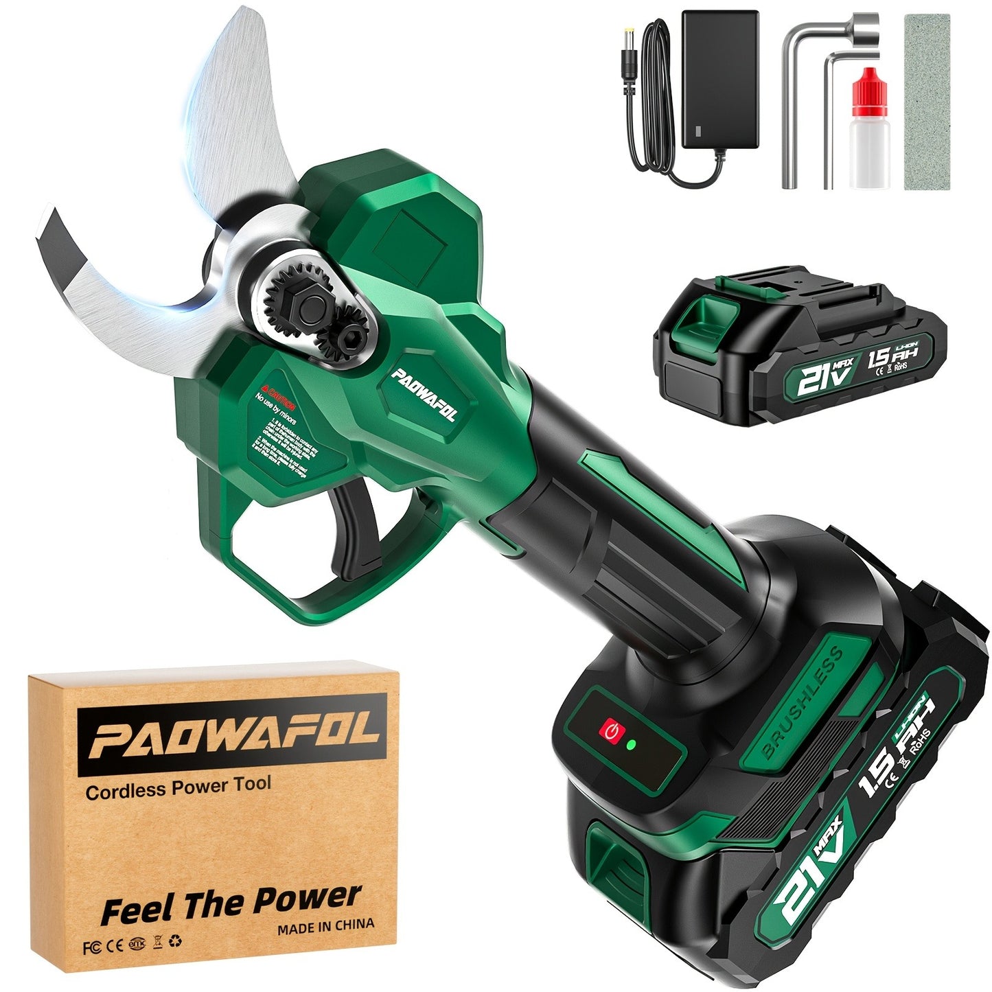 Electric Pruning Shears Battery Powered - Cordless Pruner with 2 Rechargeable Lithium Batteries, 1 Extra Blade, 41mm 1.6" Cutting Diameter, Lightweight One-Hand Operation