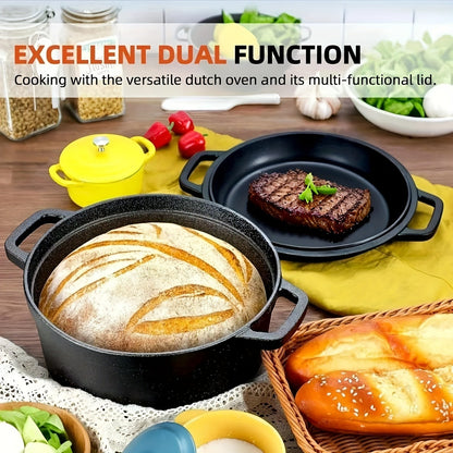 Cast Iron Dutch Oven Pre-Seasoned with Lid – Deep Pot for Bread Baking, Camping, BBQ & Stove | Double Handle, Silicone Lid, Scraper & Stand Included