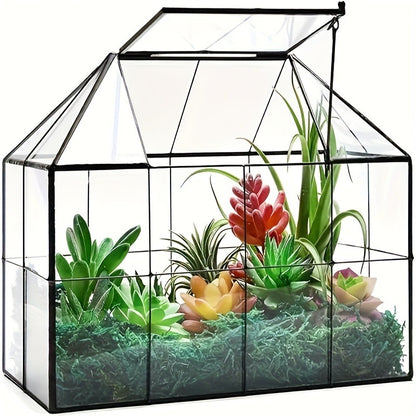 Geometric Glass Terrarium with Swing Lid 9.84x5.31x7.87 Inch Victorian Wardian Case for Succulents Cactus Air Plants Ferns Indoor Desktop Decor Black