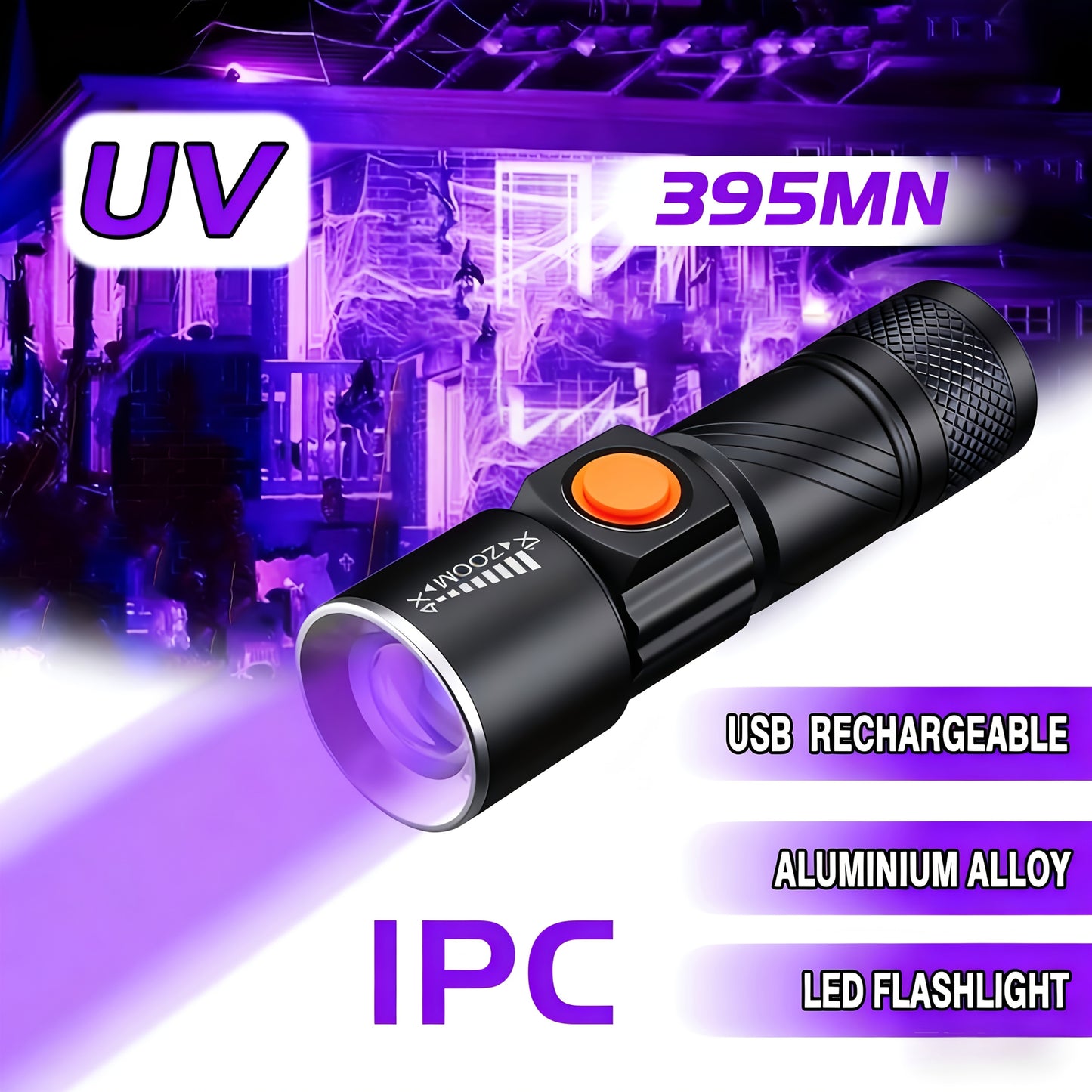 UV Flashlight Black Light 395nm USB Rechargeable - Ultraviolet Torch with 3 Modes for Pet Stain Detection, Bed Bug, Mold, Scorpion, Home & Outdoor Use