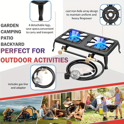 Propane Camping Stove High BTU Outdoor Gas Cooker Single or Double Burner CSA Listed Regulator Hose Included for Garden Backyard Gatherings Tailgate Party Camping