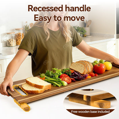 Charcuterie Board Wood 36x11 Extra Long Serving Board with Handles & 2 Display Bases for Parties Wedding Camping Easter Gifts