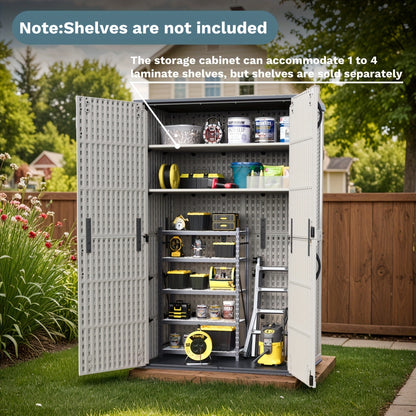 Outdoor Storage Shed 4x2 Resin Vertical Cabinet w/ Floor - White & Beige