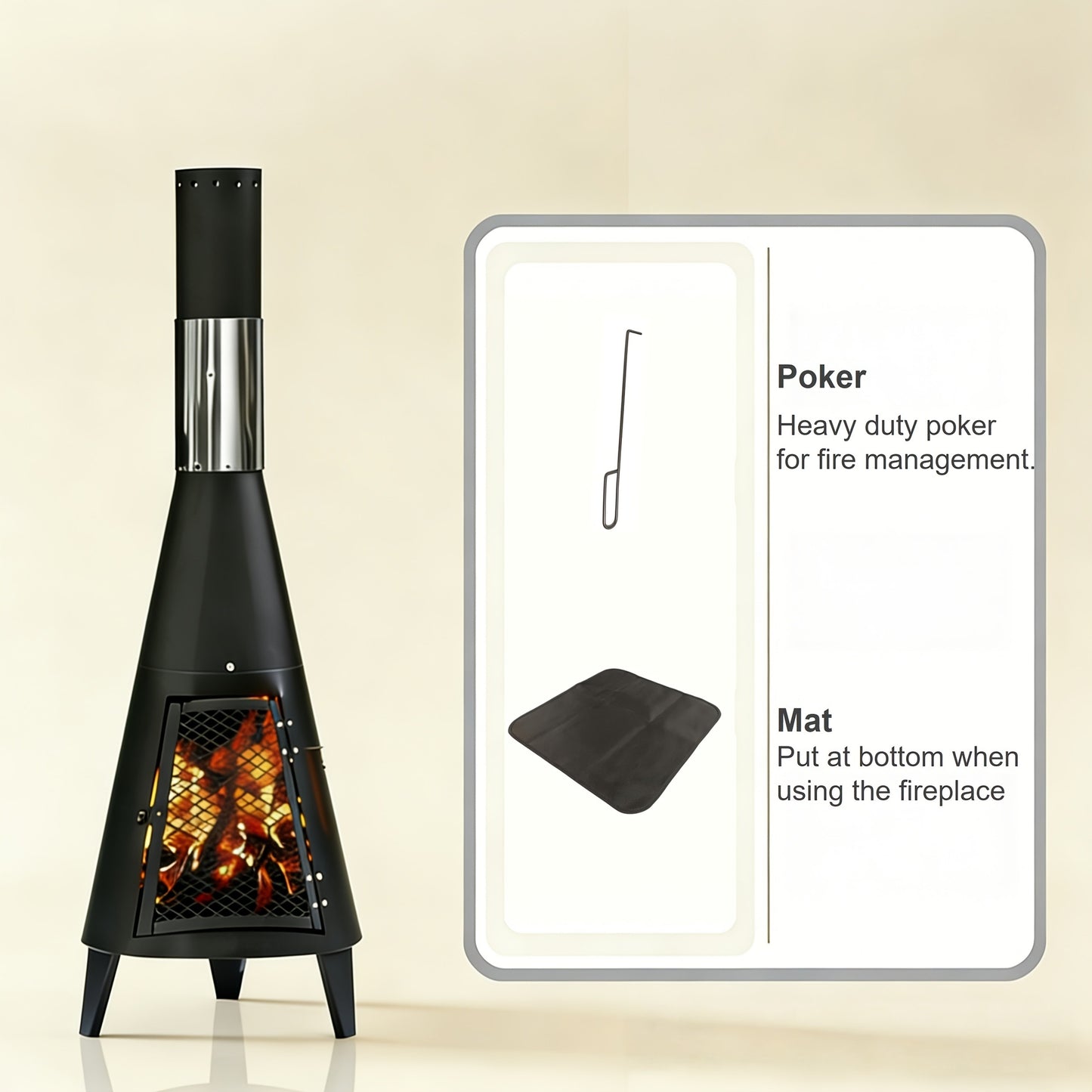 Outdoor Fire Pit Heater with Chimney Design 45-Inch Sitting Height Wood Burning Patio Stove with Mat, Poker & User Manual, Freestanding Backyard Heater for Garden, Patio, Camping & Outdoor Gatherings