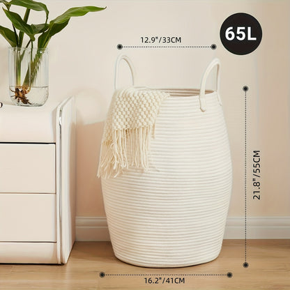 Laundry Basket Foldable Boho Hamper 22" Tall Oval Fabric with Long Handles Decorative Tassels Bedroom Bathroom Closet Storage