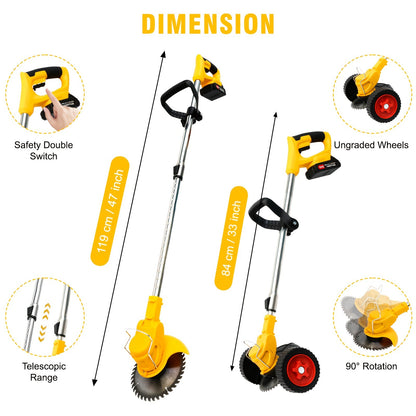 21V Cordless Lightweight Weed Trimmer & Edger. Comes with 1/2 Batteries and Charger. 3-in-1 Cordless Grass Trimmer, Edger, and Brush Cutter. Powerful and Long-Lasting. for Lawn, Yard, and Garden.