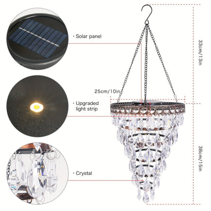 Solar Chandelier Outdoor Hanging Crystal Light 54 LED Warm White Waterproof Garden Yard Patio Gazebo Party Wedding Decor 6-Tier Oval Round