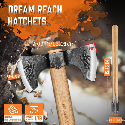Viking Axe Set 2-Pack Hand Forged High-Carbon Steel 16-Inch Double-Sided Blade with Beech Wood Handle, Bushcraft Carving Axes for Chopping Wood, Camping and Gardening