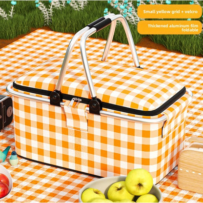 Insulated Picnic Box with Aluminum Frame – Collapsible Thermal Camping Storage Basket for Outdoor Picnic, BBQ, Travel & Camping with Cute Pattern Designs