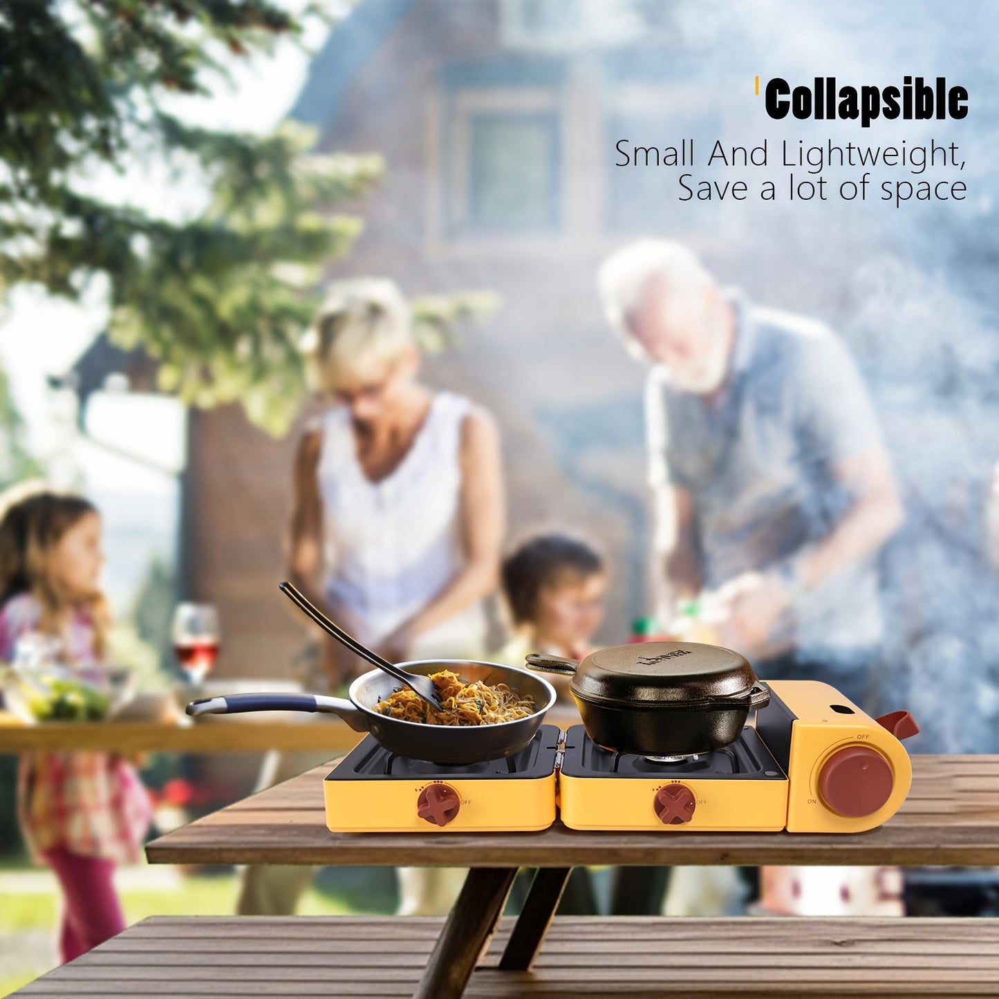 Portable Propane Stove 2-Burner 16000 BTU | Collapsible Camping Stove with Carrying Bag & Side Shelves | Adjustable Burners for Outdoor Cooking, Camping & Barbecue