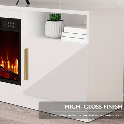 TV Stand with Fireplace 70 Inch for TVs up to 80" 36" Electric Fireplace LED Light Entertainment Center Highlight Storage Cabinet Modern Wood Media Console