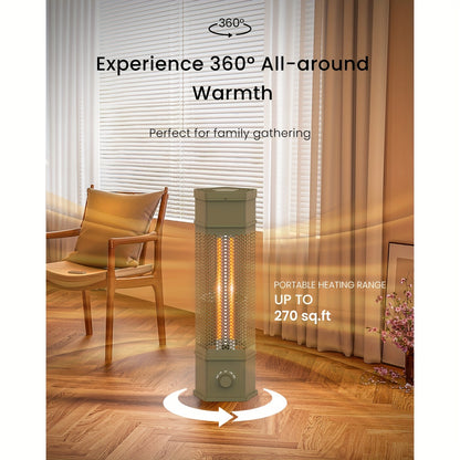 Electric Patio Heater 1400W 28", All-Around Radiant Heating with Tip-Over & Overheat Protection, Modern Indoor Outdoor Space Heater for Bedroom, Living Room, Garage, Backyard, Office