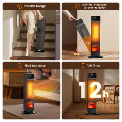 Electric Fireplace Space Heater 1500W – Portable Indoor Heater with 3D Flame Effect, 12H Timer, Heating & Fan Modes for Home & Office