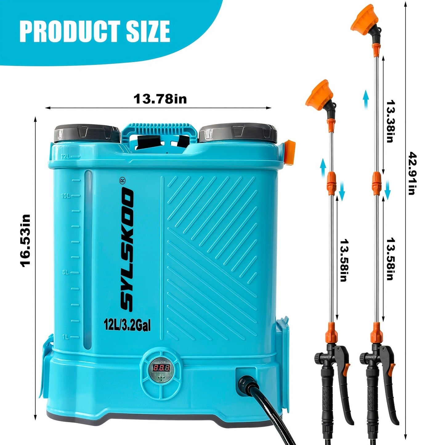 Battery Powered Backpack Sprayer 3.2 Gallon 0-80 PSI Adjustable Electric Garden Sprayer with Steel Telescopic Wand 5 Nozzles 2.0Ah 18V Battery & Charger